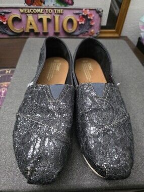Toms Alpargata Pewter Lace Glitz flats